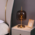 Lampe à poser cloche en verre et tige couleur laiton, LED intégrée