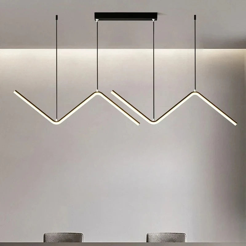 Suspension LED zigzag 90 cm, double ligne lumineuse noire ou dorée