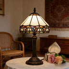 Petite lampe de chevet Tiffany en vitrail blanc, frise de feuilles
