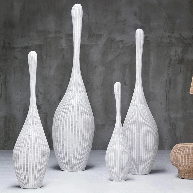 Lampadaire en rotin en forme de gourde, blanc, beige ou marron
