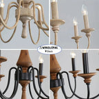 Lustre rustique en bois et fer à bougies, 5 à 15 lumières E14