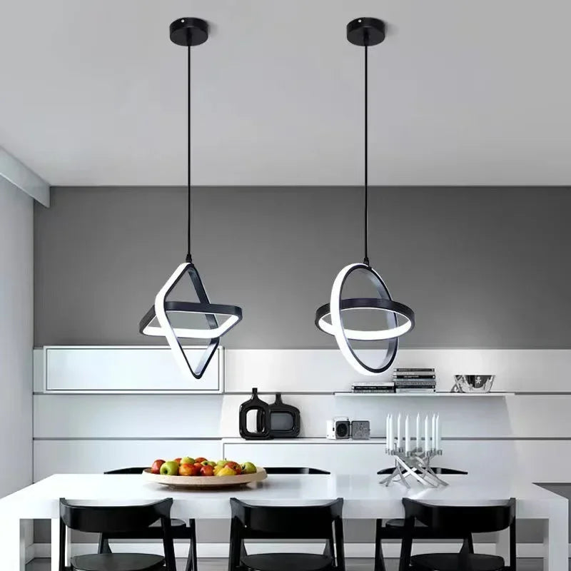 Lustre LED noir à anneaux croisés, 1 ou 3 lumières suspendues