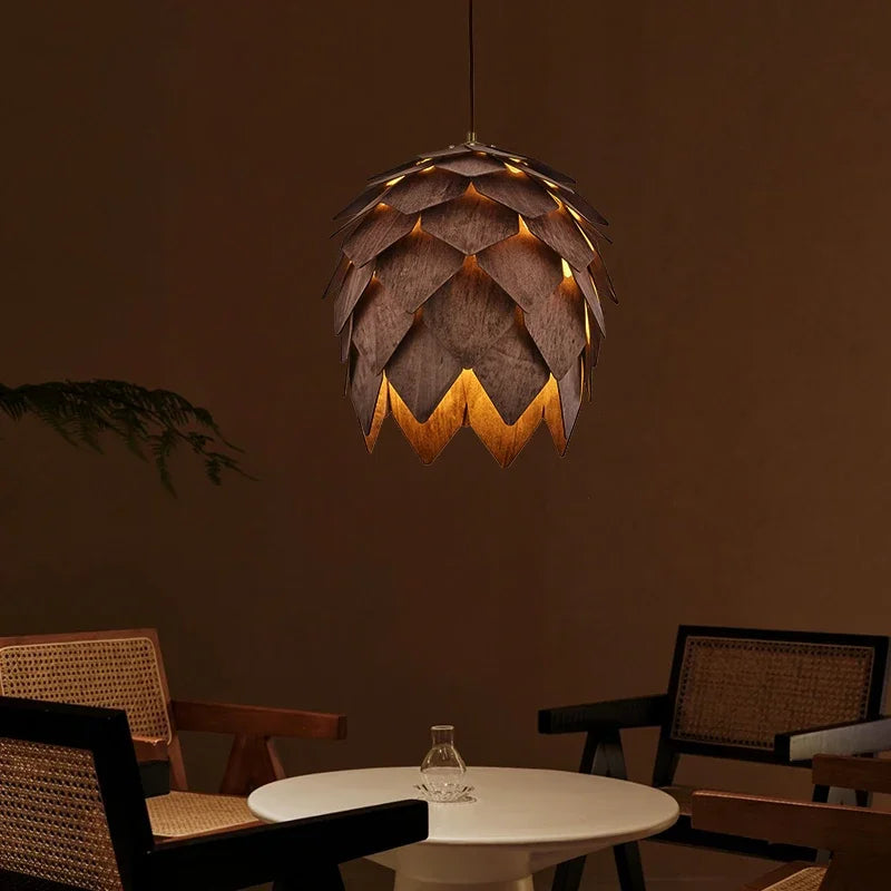 Suspension pomme de pin en bois, Ø 25 à 60 cm, douille E27