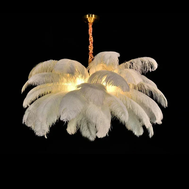 Lustre en plumes d'autruche sur chaîne gainée, Ø 60, 80 ou 100 cm