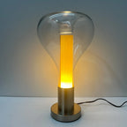 Suspension goutte en verre et tube effet bois, aussi en lampe à poser