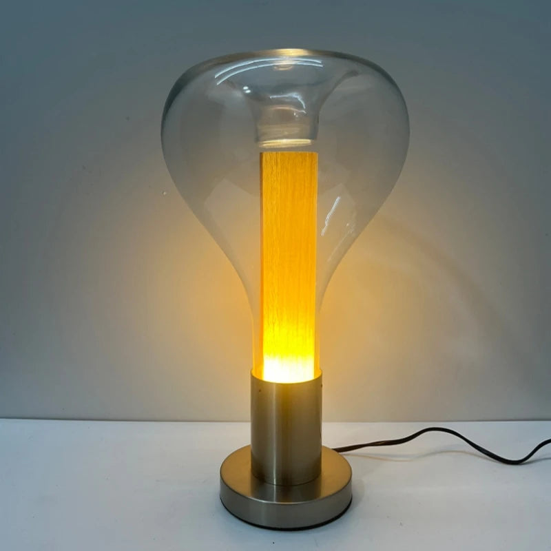 Suspension goutte en verre et tube effet bois, aussi en lampe à poser