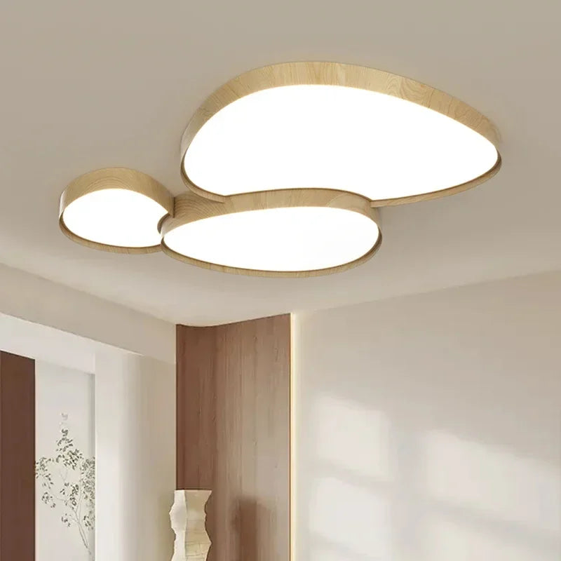Plafonnier LED en bois à galets lumineux, 40 à 110 cm, noyer ou clair