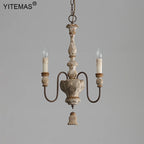 Lustre en bois tourné à 3 bras et chandelles, style rétro
