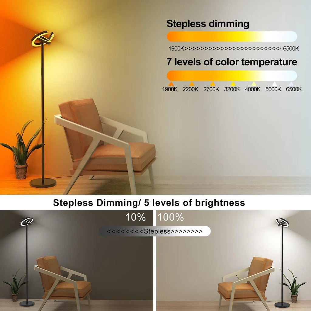 Lampadaire LED à deux anneaux orientables et télécommande, 192 cm