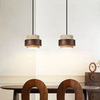 Lustre en pierre et bois foncé, 1 à 4 lumières LED, blanc chaud