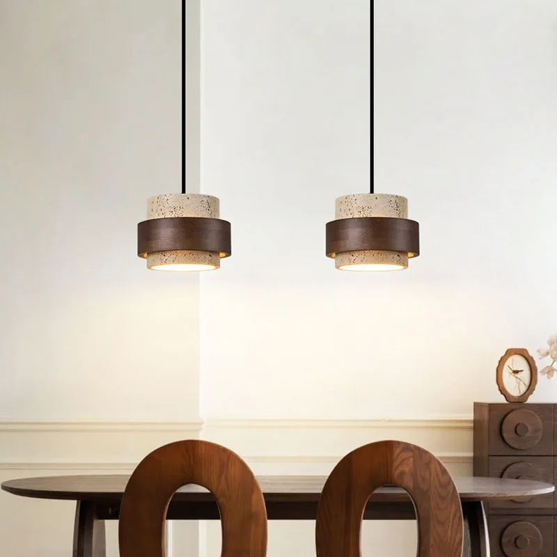 Lustre en pierre et bois foncé, 1 à 4 lumières LED, blanc chaud