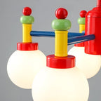 Lustre chambre d'enfant style Memphis, bras colorés et globes en verre