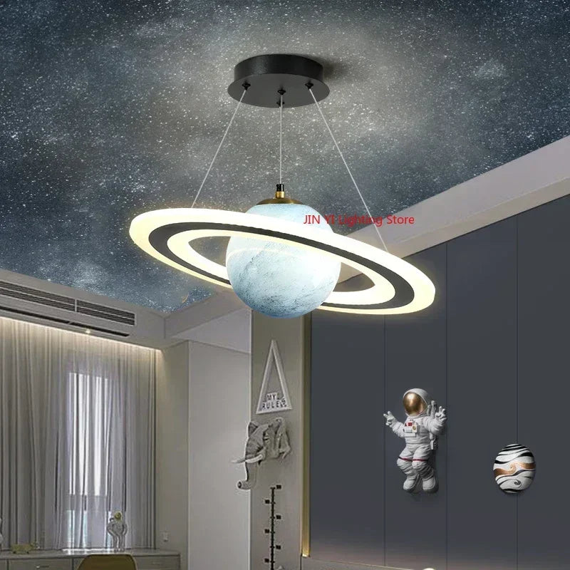 Suspension planète à anneau lumineux, chambre d'enfant, Ø 45 cm