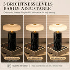 Lampe de chevet sans fil en marbre, abat-jour en verre opalin