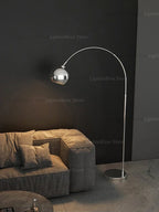 Lampadaire arc en acier inoxydable, boule métal Ø 20 ou 24 cm