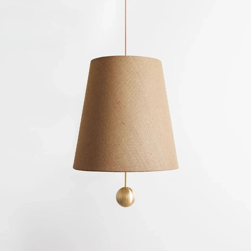 Suspension en toile conique à tige et boule dorées, Ø 30 x H 45 cm