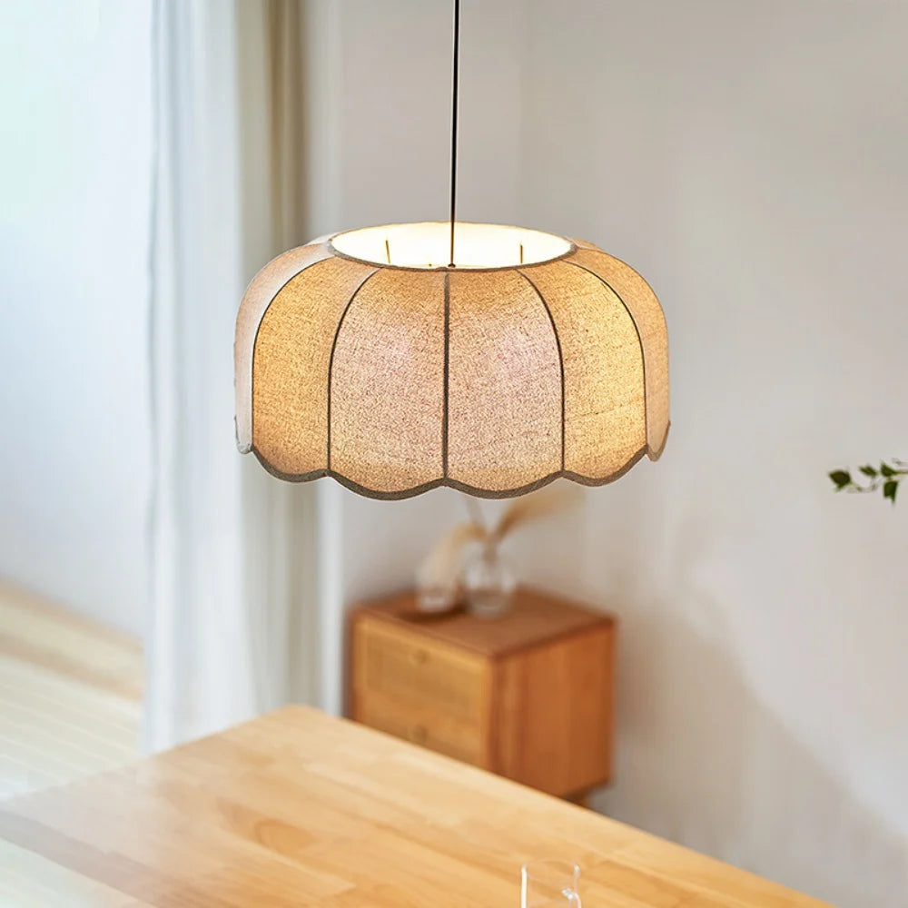 Suspension en lin à abat-jour festonné, Ø 45 ou 60 cm, douille E27