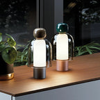Lampe sans fil cloche en verre fumé et boule colorée, 23 cm