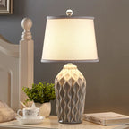 Lampe en céramique à reliefs ondulés, abat-jour en tissu, 50 cm