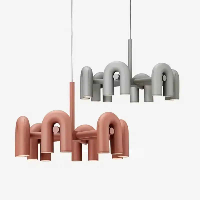 Lustre design à arches tubulaires colorées, LED trois teintes