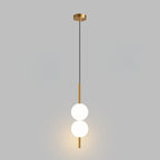 Suspension de chevet LED, globe Ø 10 cm sur tige, dorée ou noire