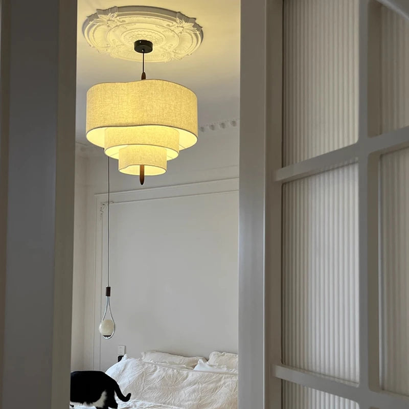 Lustre en tissu effet lin à trois étages, Ø 45, 58 ou 70 cm