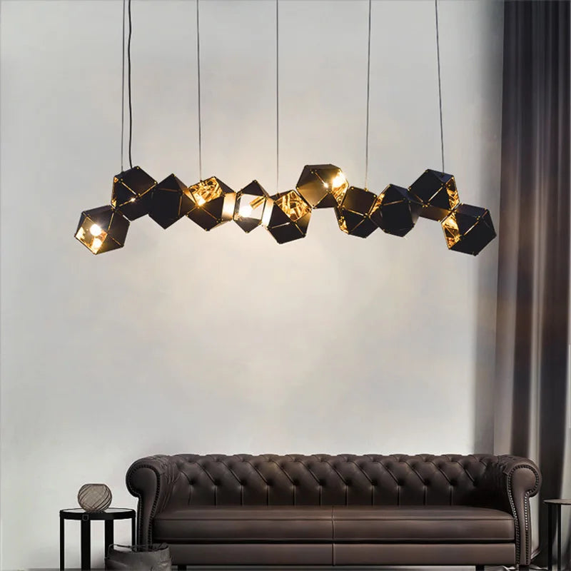Lustre noir et or à polyèdres en acier, de 1 à 19 lumières E14