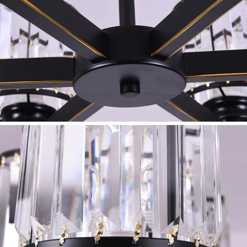 Lustre noir à 3 bras et abat-jour en verre facetté, Ø 57 cm