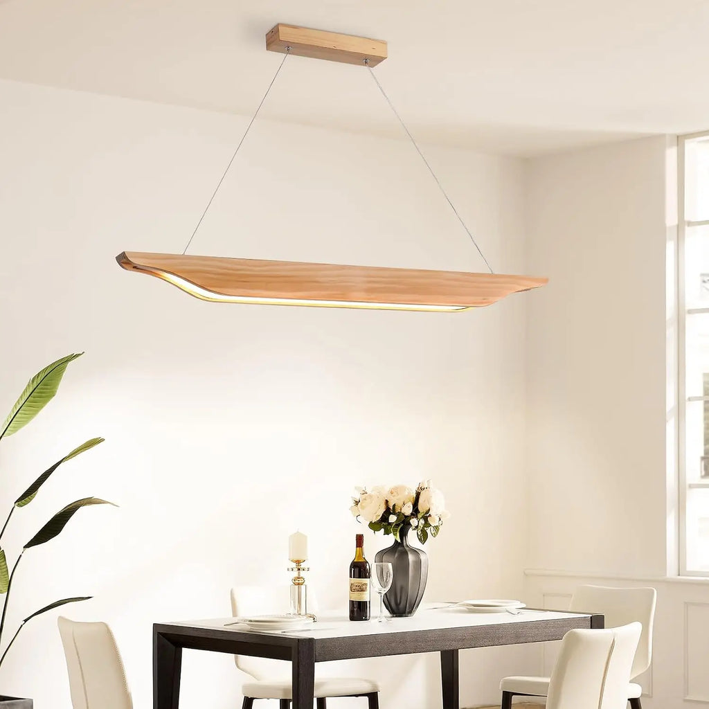 Suspension linéaire en bois LED 90 cm, lumière et intensité réglables