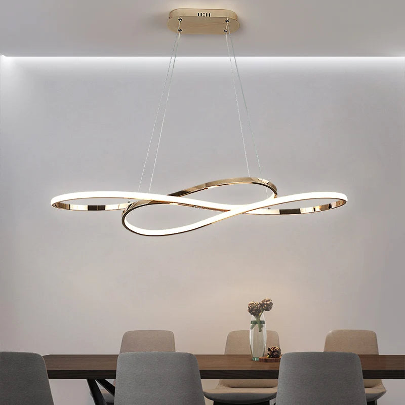 Suspension LED ruban ondulé 100 cm, aluminium chromé ou doré