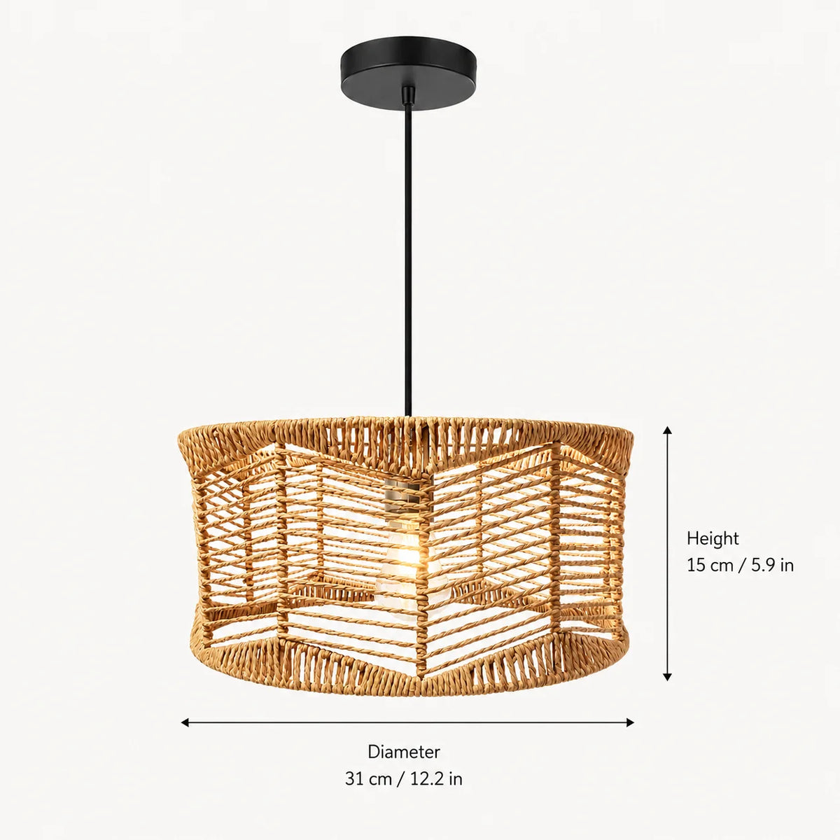 Lustre tambour en corde de papier Ø 32 cm, à l'unité ou en lot