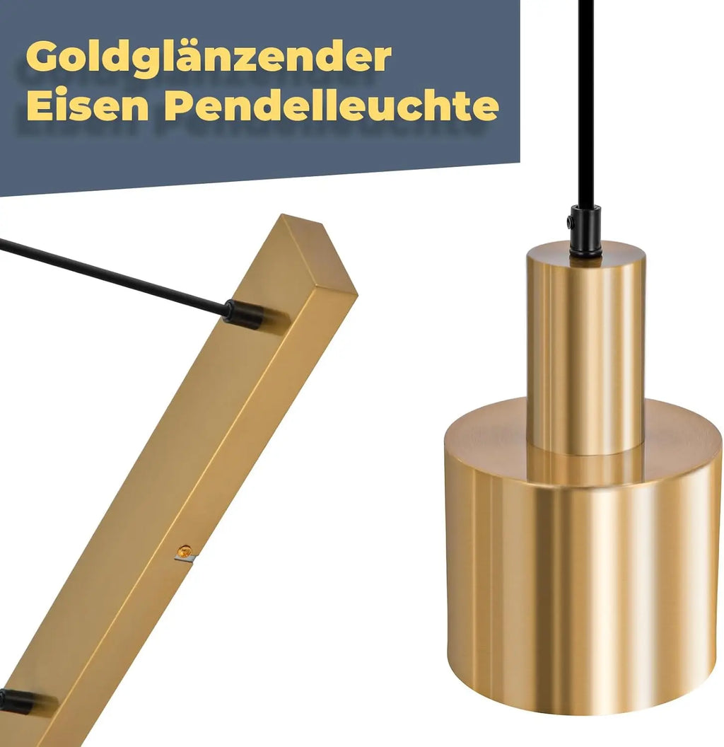 Suspension dorée 3 lampes sur barre de 65 cm, abat-jour cylindre E27