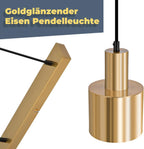 Suspension dorée 3 lampes sur barre de 65 cm, abat-jour cylindre E27