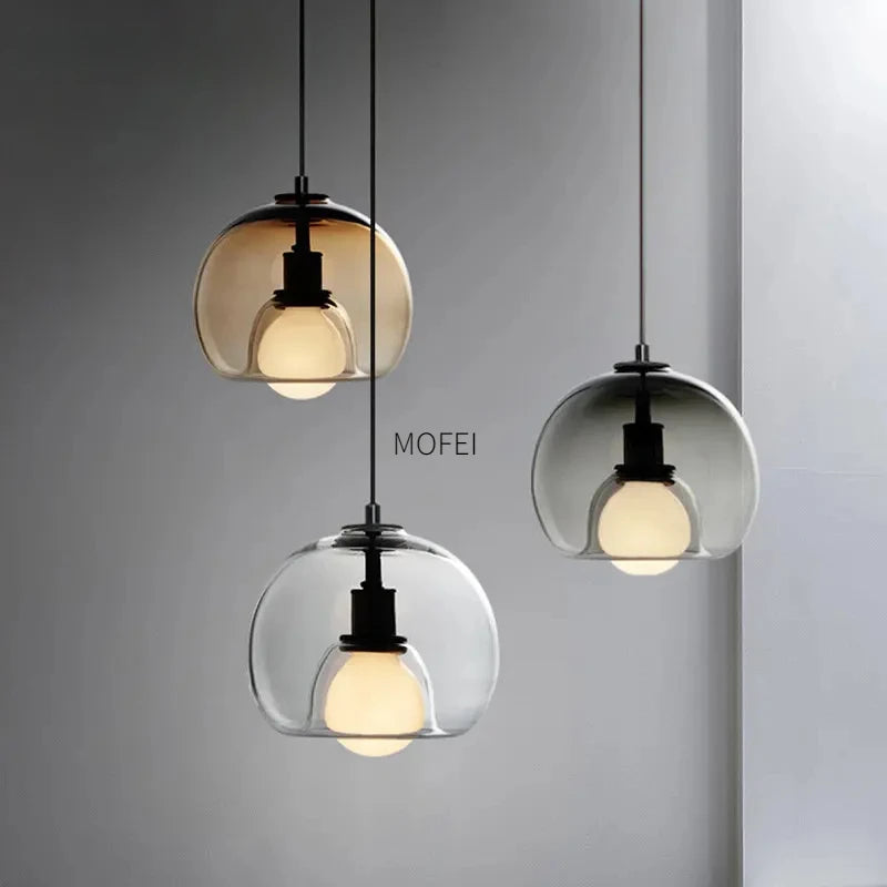 Suspension cloche en verre Ø 25 cm, 1 ou 3 lumières, ampoule fournie