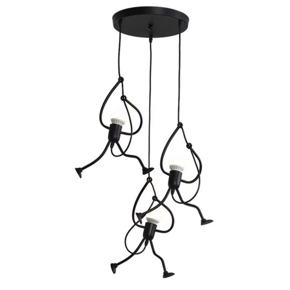 Suspension petits bonshommes en fer noir, 1 ou 3 lumières, E27