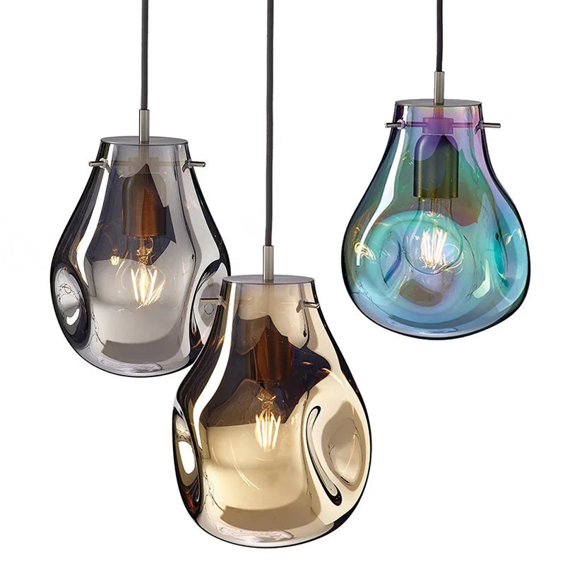 Suspension en verre bosselé façon goutte, Ø 20 cm, cinq teintes