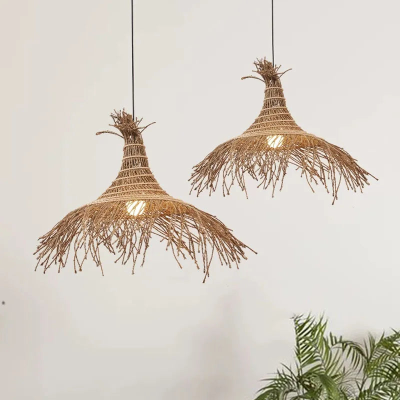 Lustre en corde de chanvre effilochée, Ø 40 à 100 cm, LED fournie