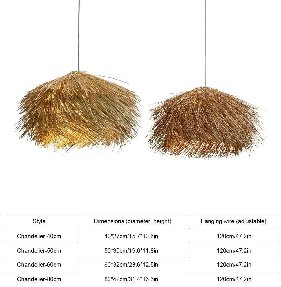 Lustre en fibre de bambou façon paille Ø 50 cm, quatre silhouettes