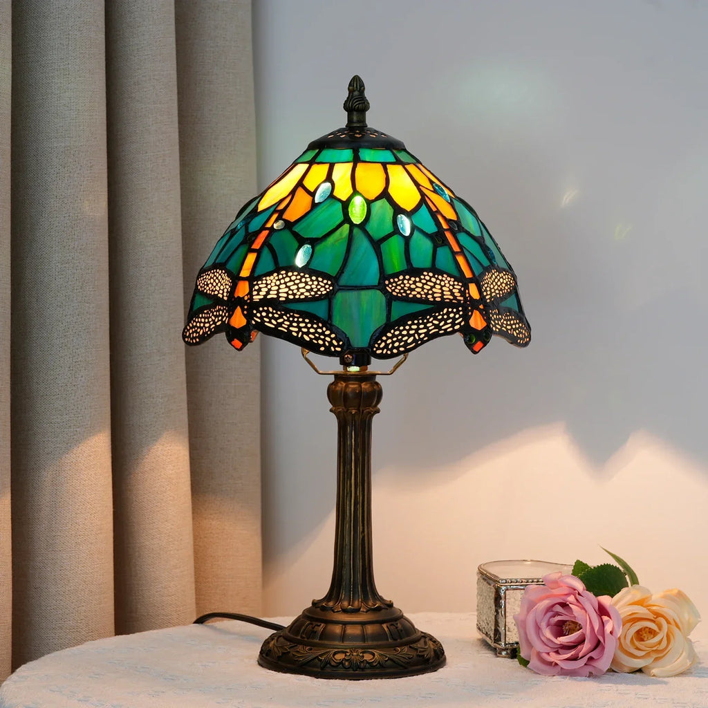 Lampe de chevet Tiffany 20 cm en vitrail, 17 décors au choix