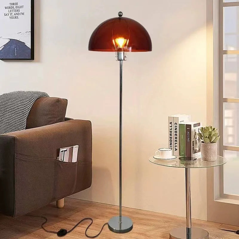 Lampadaire champignon à dôme translucide coloré et tige chromée