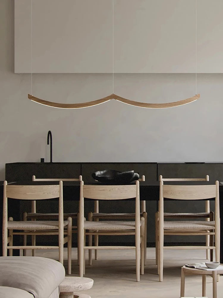 Suspension LED arcs de bois courbés, longueur 70 à 162 cm