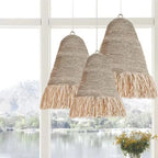 Lustre en corde de paille et franges de raphia Ø 35 cm, E27