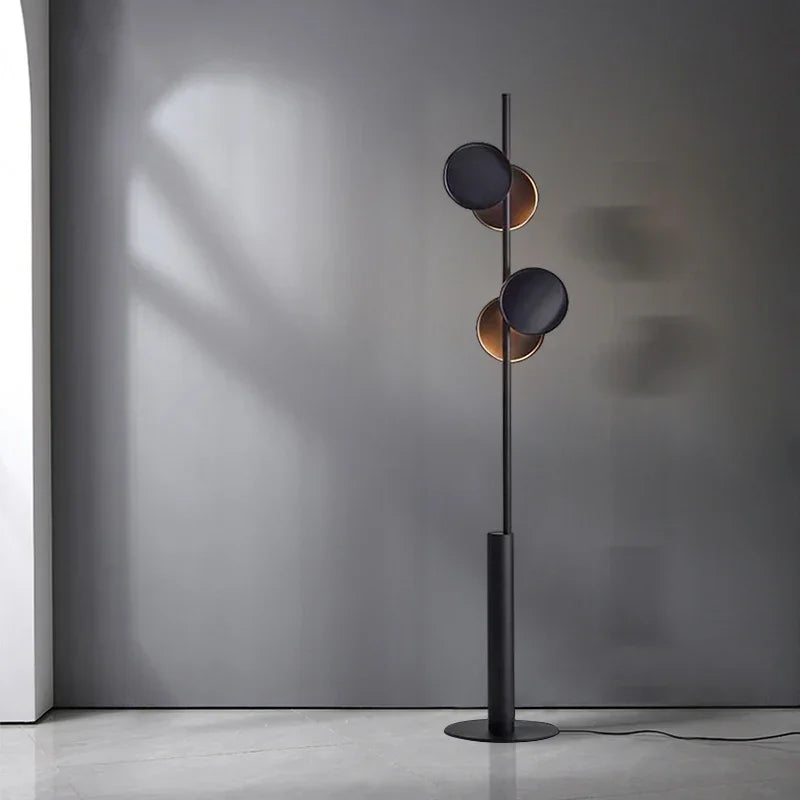 Lampadaire noir mat à deux disques de lumière, fer forgé 160 cm