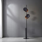 Lampadaire noir mat à deux disques de lumière, fer forgé 160 cm