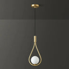 Suspension goutte en métal doré ou noir et globe opalin, G9 LED