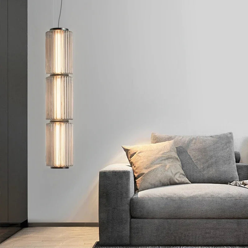 Suspension LED modulaire en verre strié fumé ou blanc, 32 à 190 cm