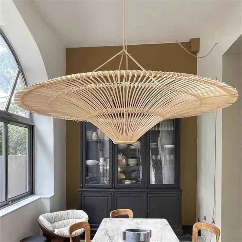 Grand lustre chapeau en rotin, Ø 60 à 130 cm, suspendu ou plafonnier