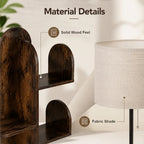 Lampadaire cactus en bois avec étagères, abat-jour en tissu