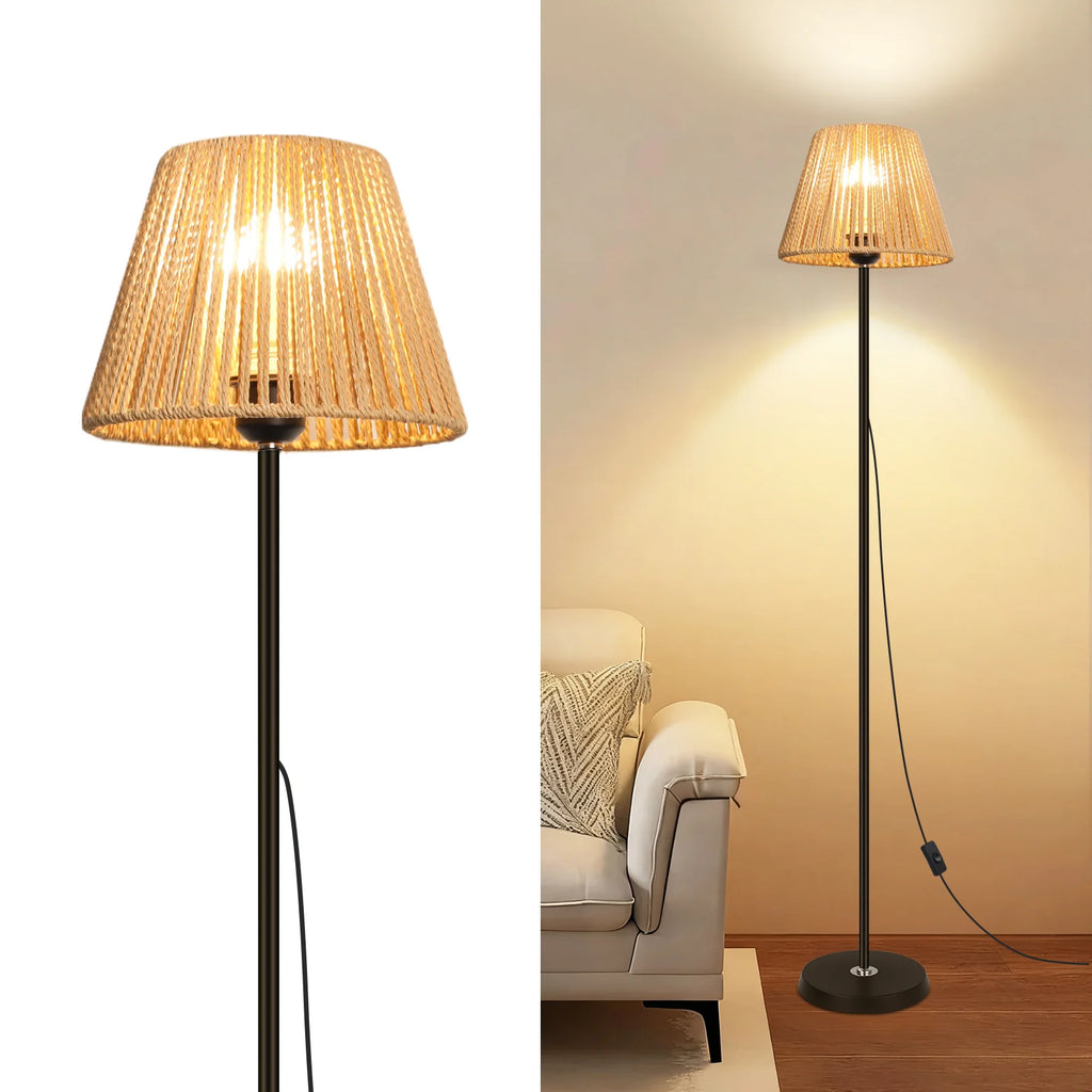 Lampadaire en rotin tressé à l'unité ou par deux, pied fin 140 cm
