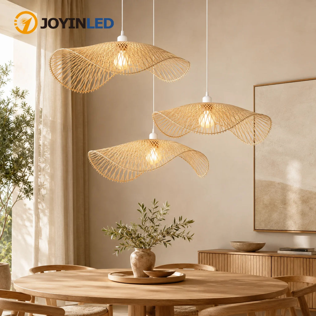Suspension capeline en bambou ajouré, câble blanc réglable 150 cm
